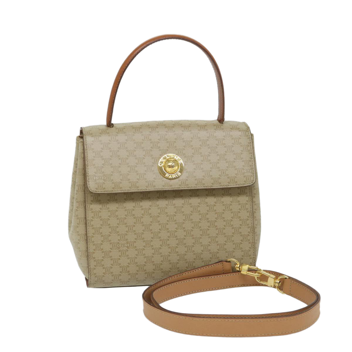 Luxury CELINE Macadam Canvas Hand Bag 2way Beige  57217