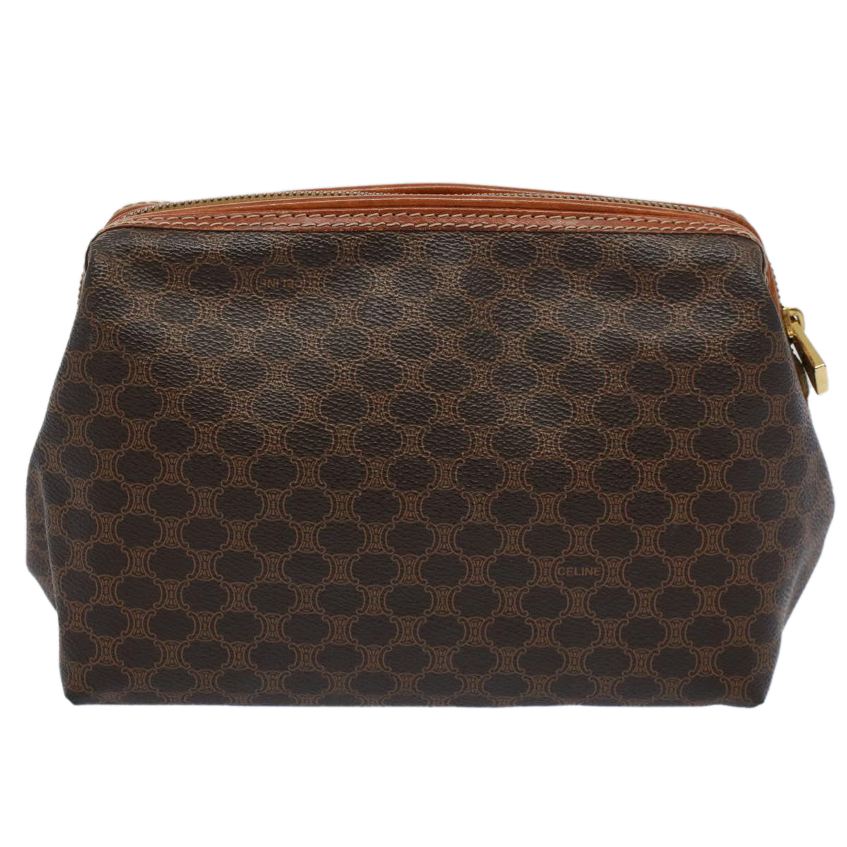 Luxury CELINE Macadam Canvas Pouch PVC Leather Brown  57303