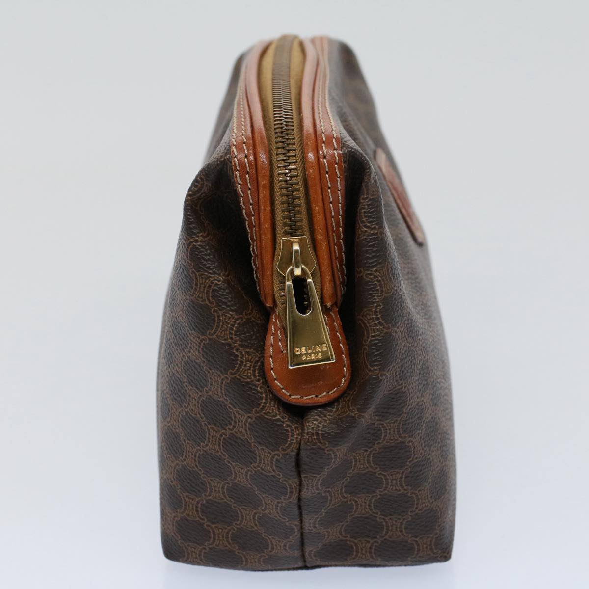 Luxury CELINE Macadam Canvas Pouch PVC Leather Brown  57303