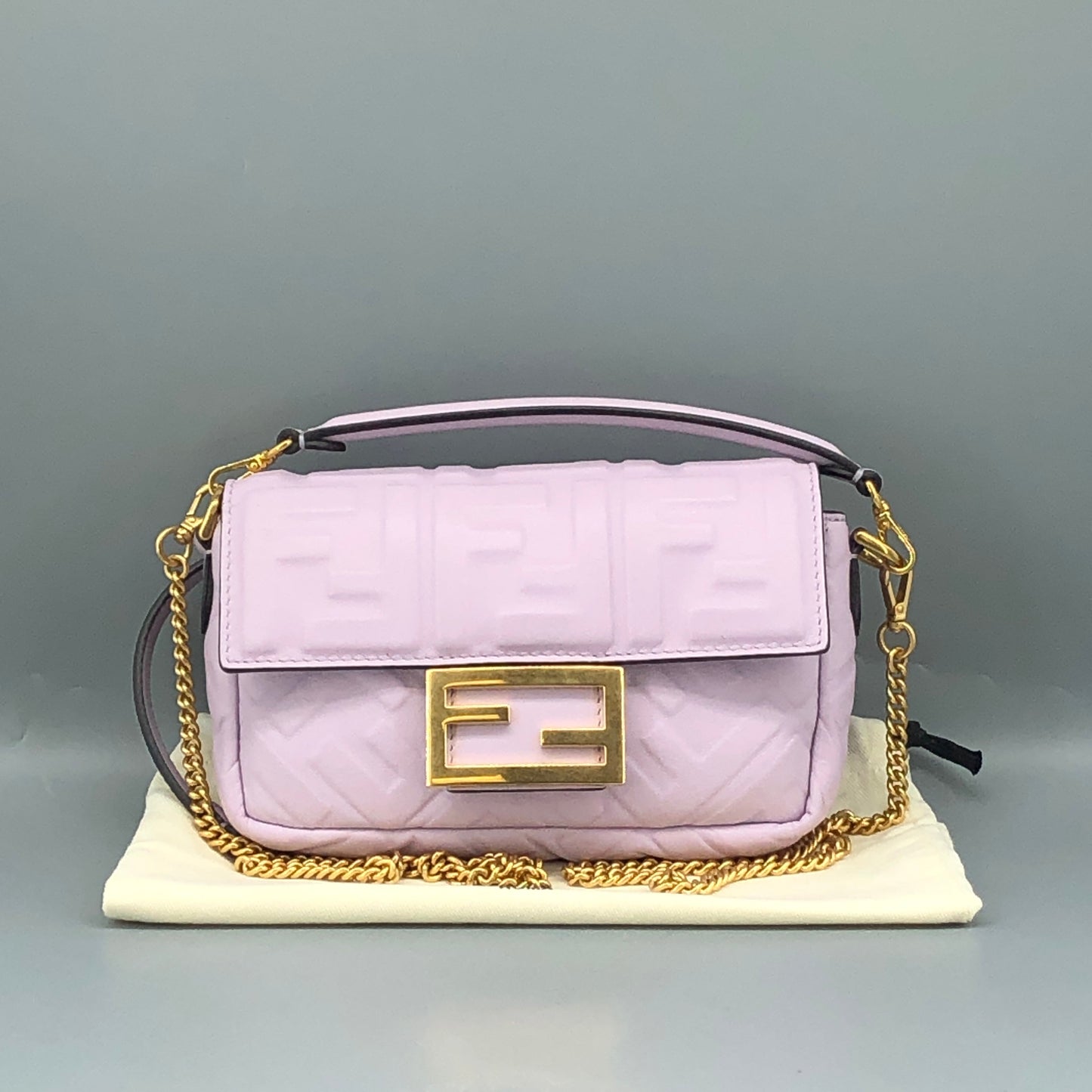 Fendi Light Purple FF Embossed Baguette Shoulder Bag