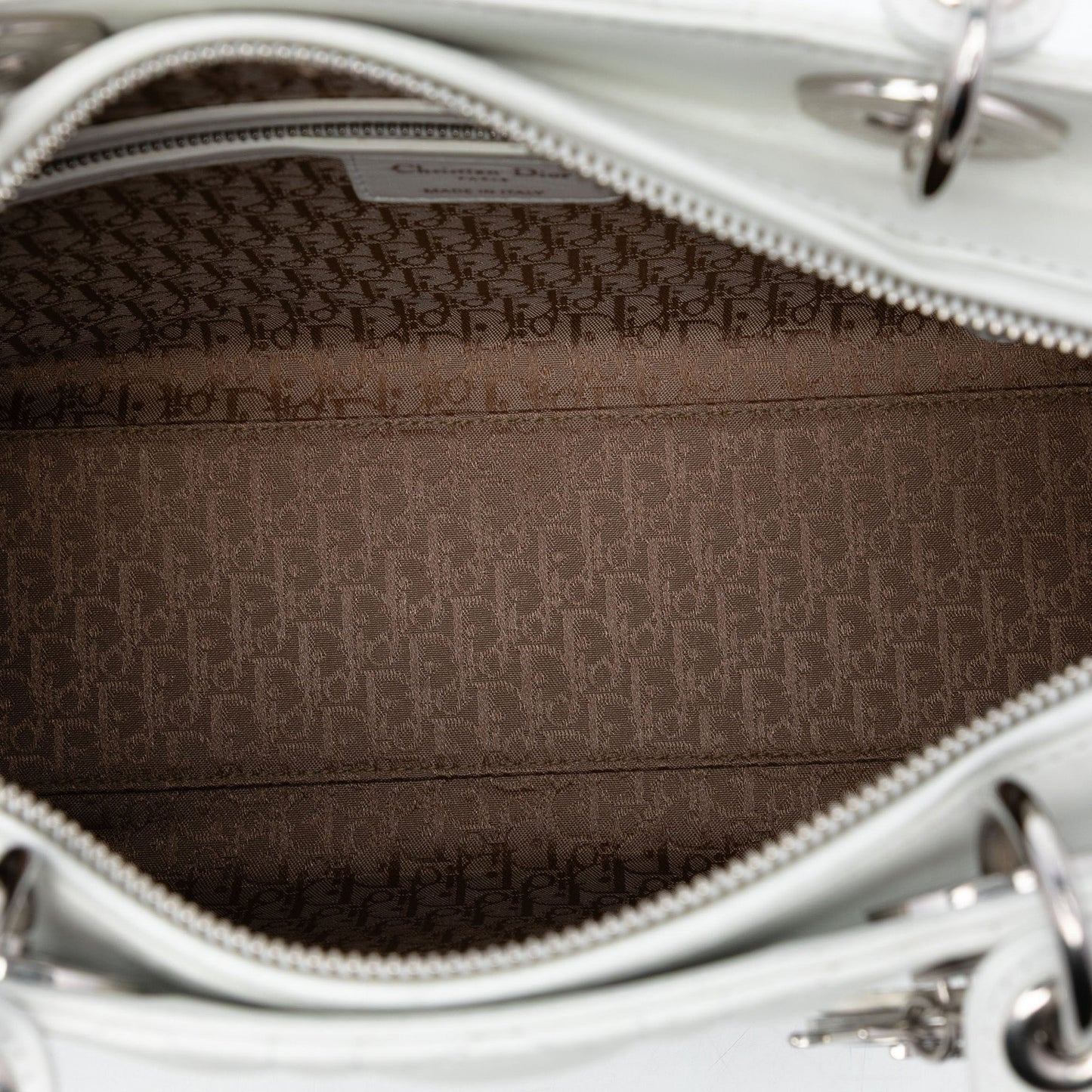 White Dior Large Lambskin Cannage Lady Dior Satchel
