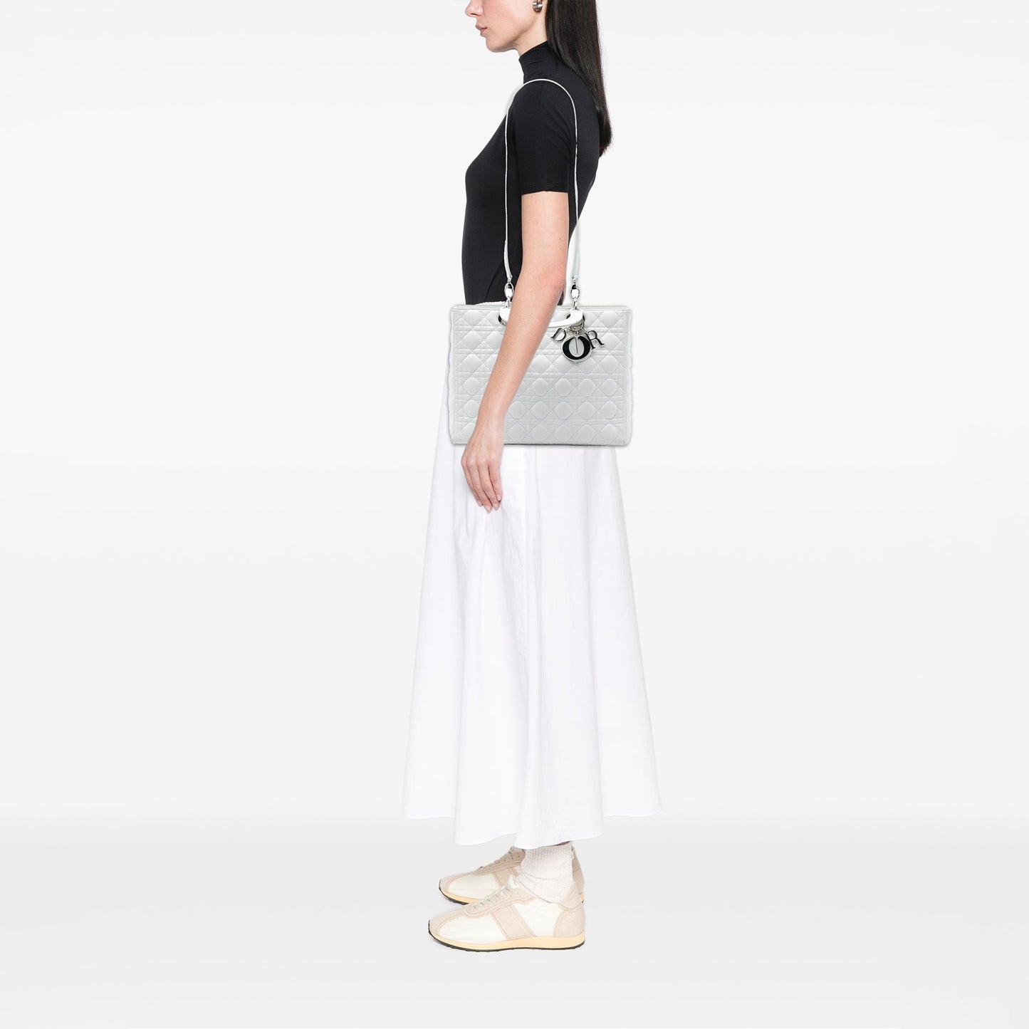 White Dior Large Lambskin Cannage Lady Dior Satchel
