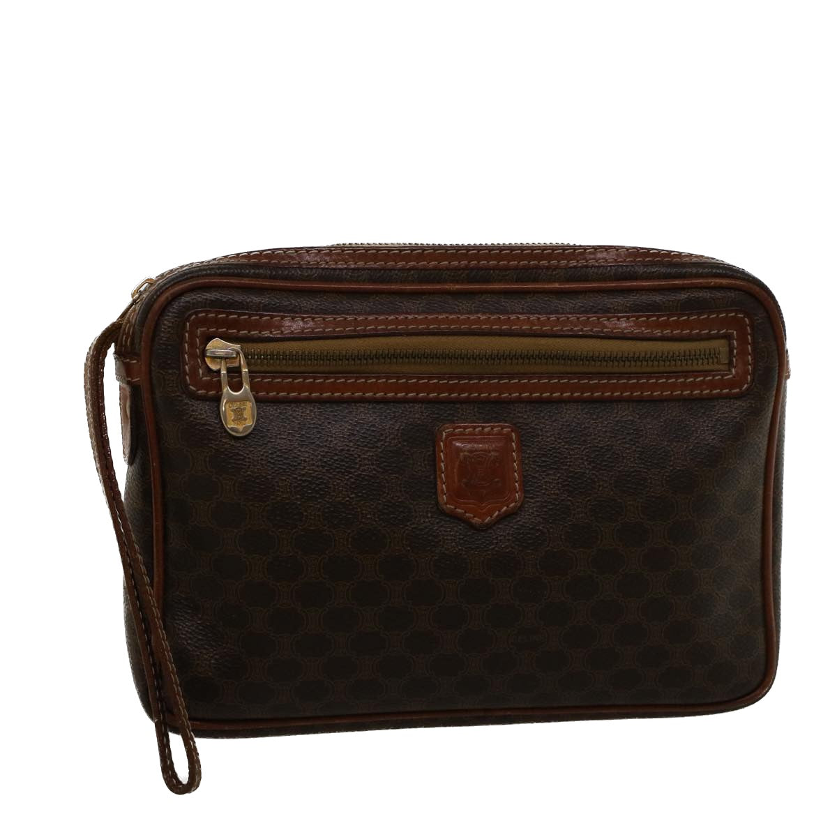 Luxury CELINE Macadam Canvas Clutch Bag PVC Leather Brown  57637