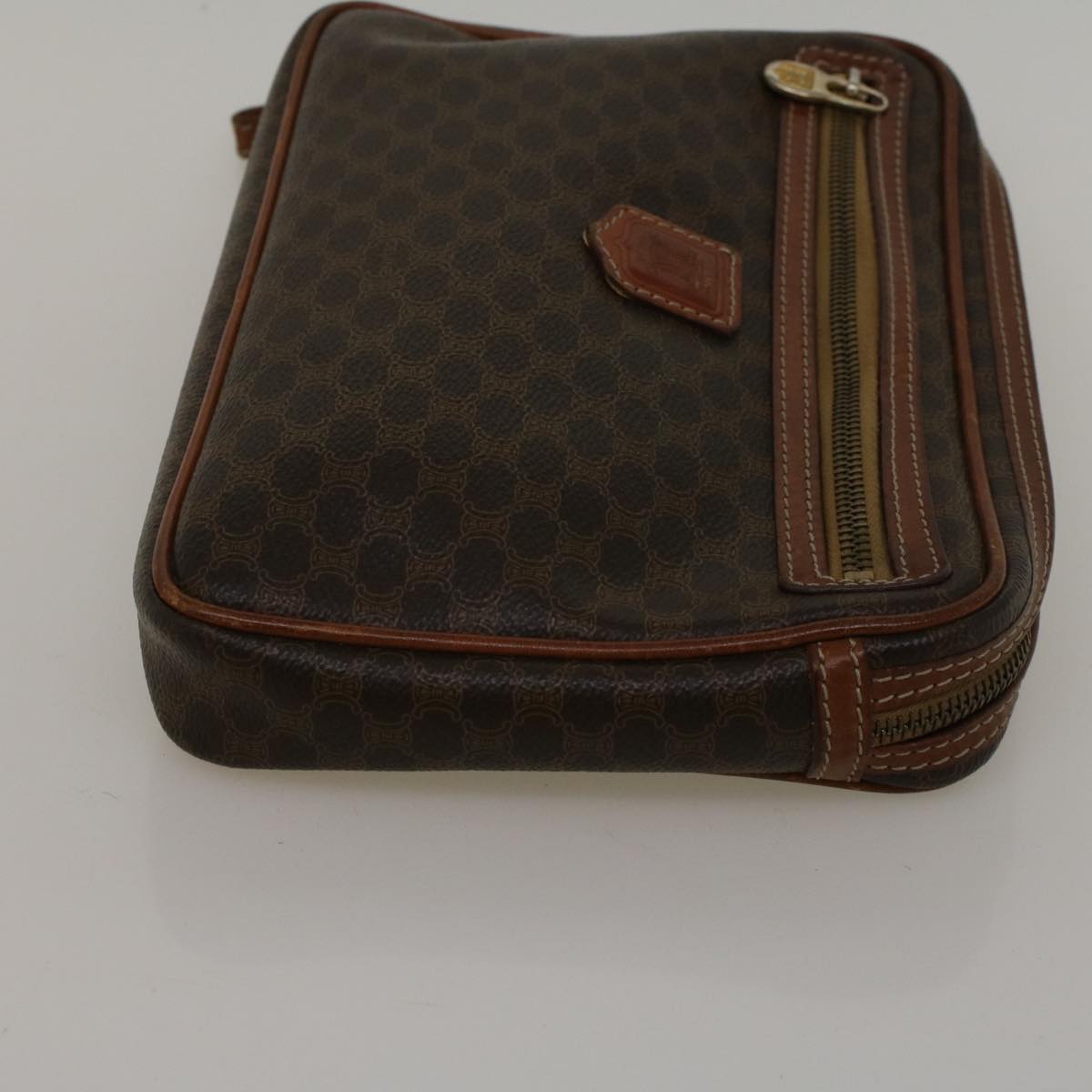 Luxury CELINE Macadam Canvas Clutch Bag PVC Leather Brown 57637