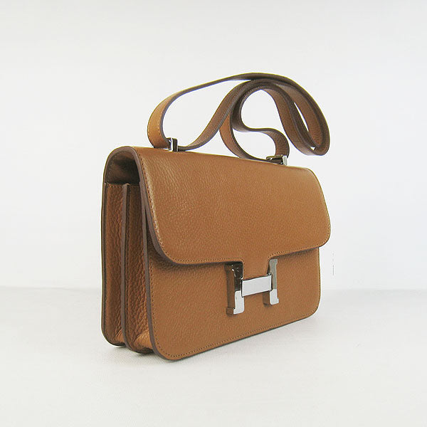 Luxury Hermes Calf Leather Message Bag H020 Light Coffee Silver