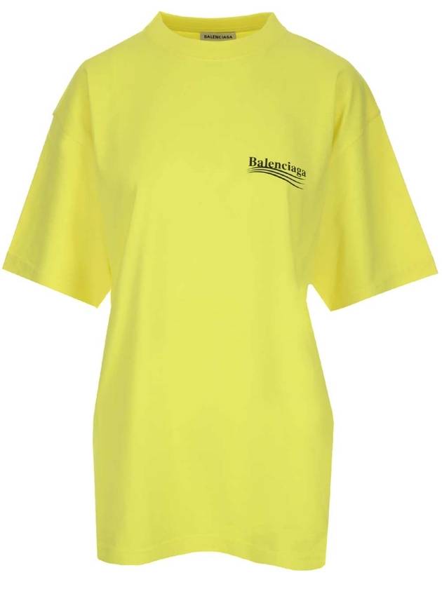 Luxury Balenciaga Trending 2026 Political Campaign Wave Front Large Short Sleeve T-Shirt Neon Yellow