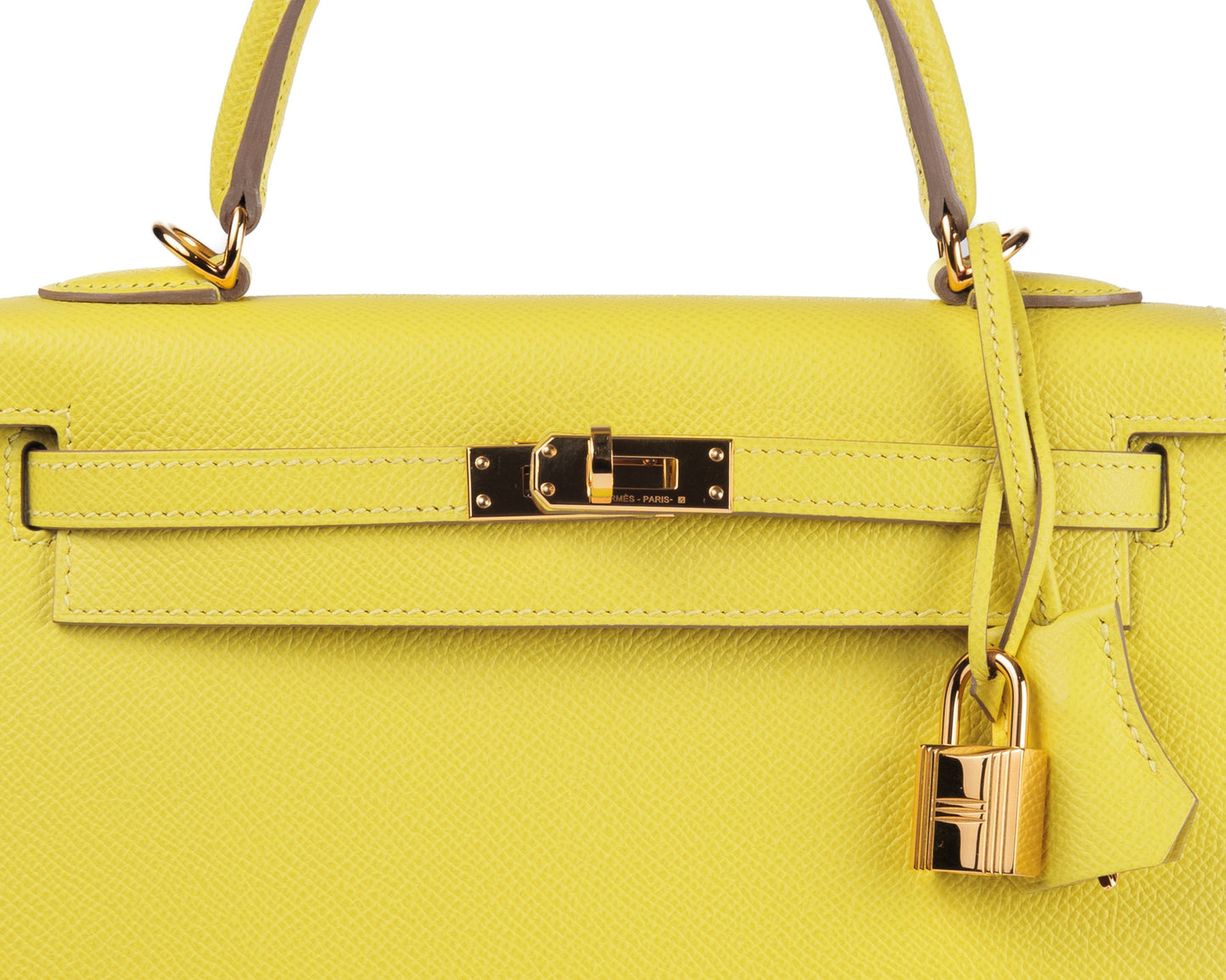 Luxury Hermes 25cm Lime Yellow Epsom Sellier Kelly w/ Gold Hardware