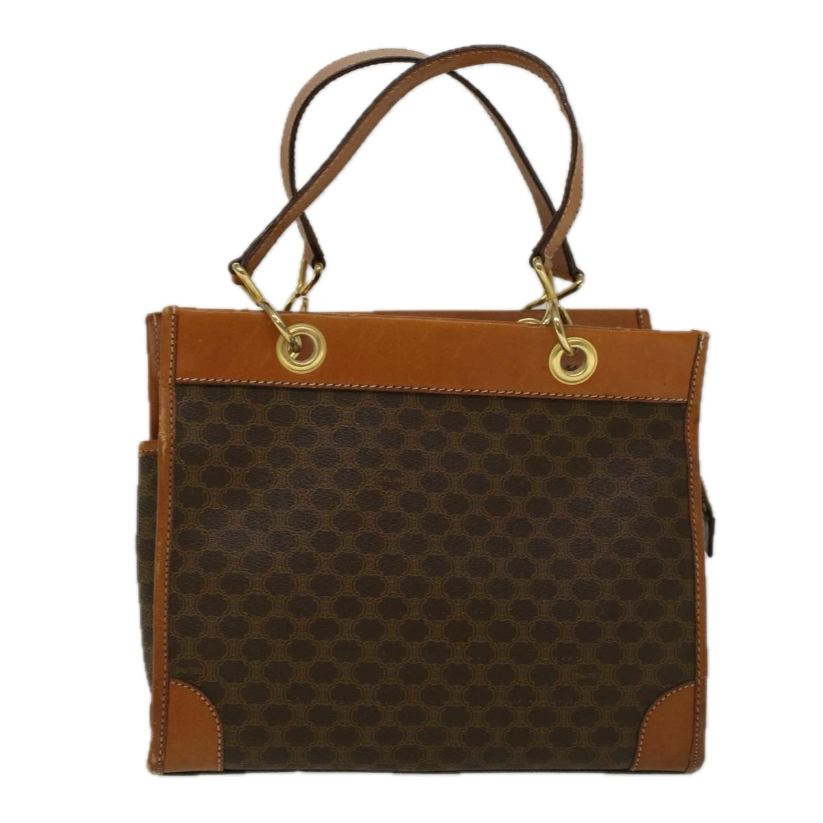 Luxury CELINE Macadam Canvas Hand Bag PVC Leather Brown  57855