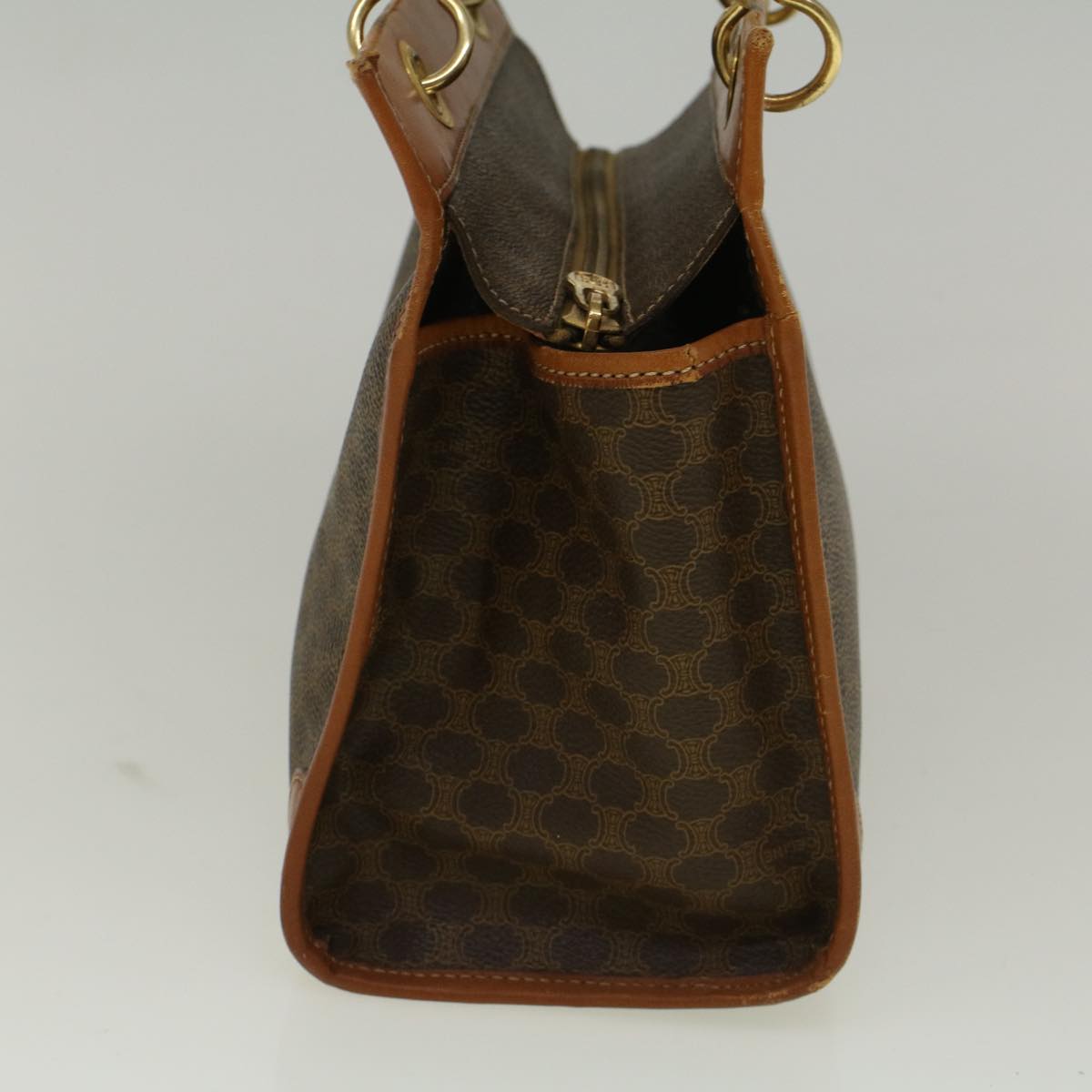 Luxury CELINE Macadam Canvas Hand Bag PVC Leather Brown  57855