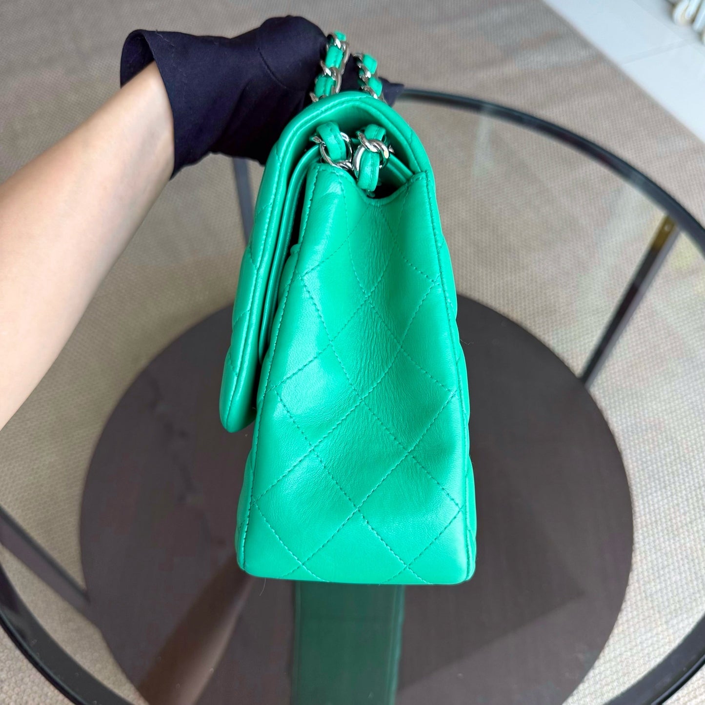 Chanel Classic Flap Jumbo - Double Flap 30CM Quilted Lambskin Green Silver Hardware Series 16