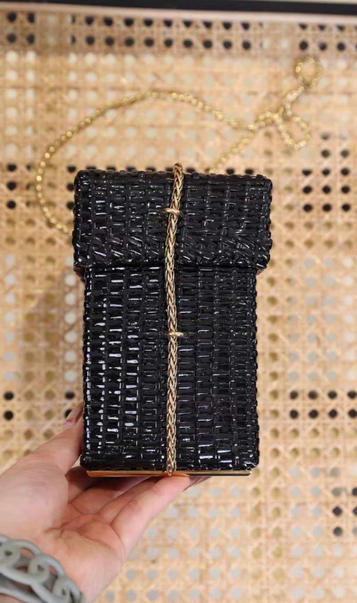 Chanel  Black Wicker CC Picnic Lunch Basket Box Bag Gold Hardware