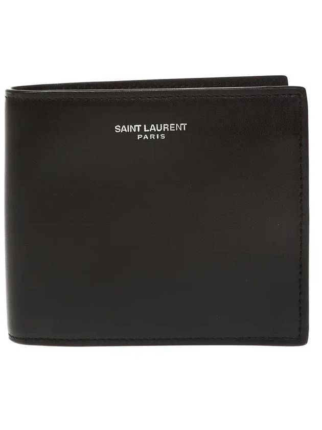 Luxury Saint Laurent Trending 2025 Logo Smooth Leather Half Wallet Black