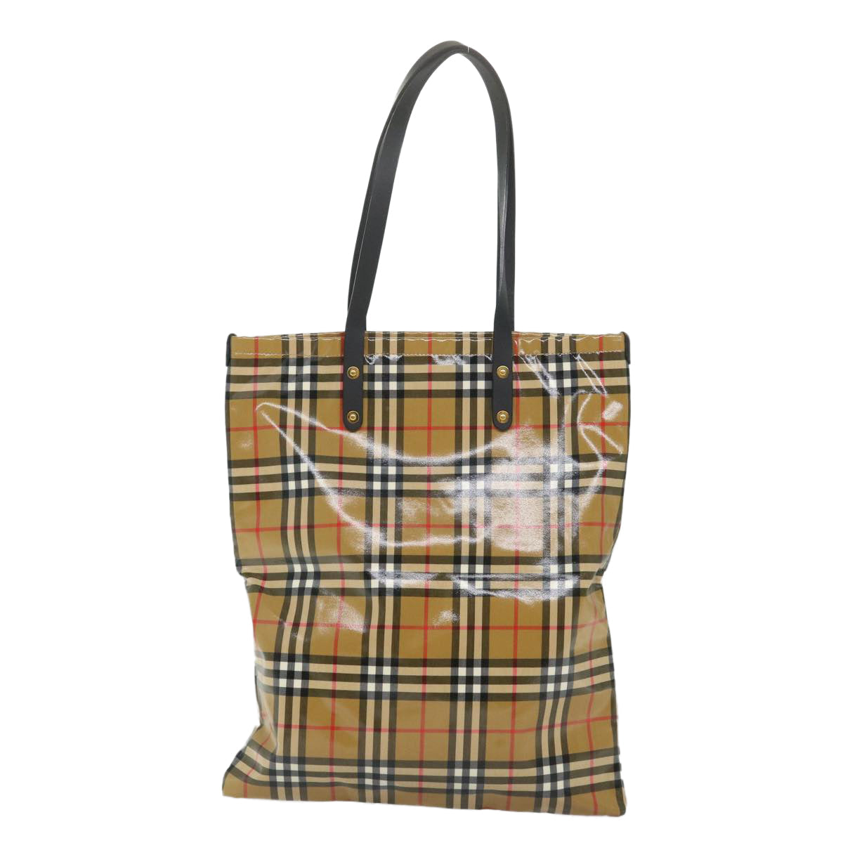 Luxury Burberry Nova Check Tote Bag Coated Canvas Beige Black Auth 58067