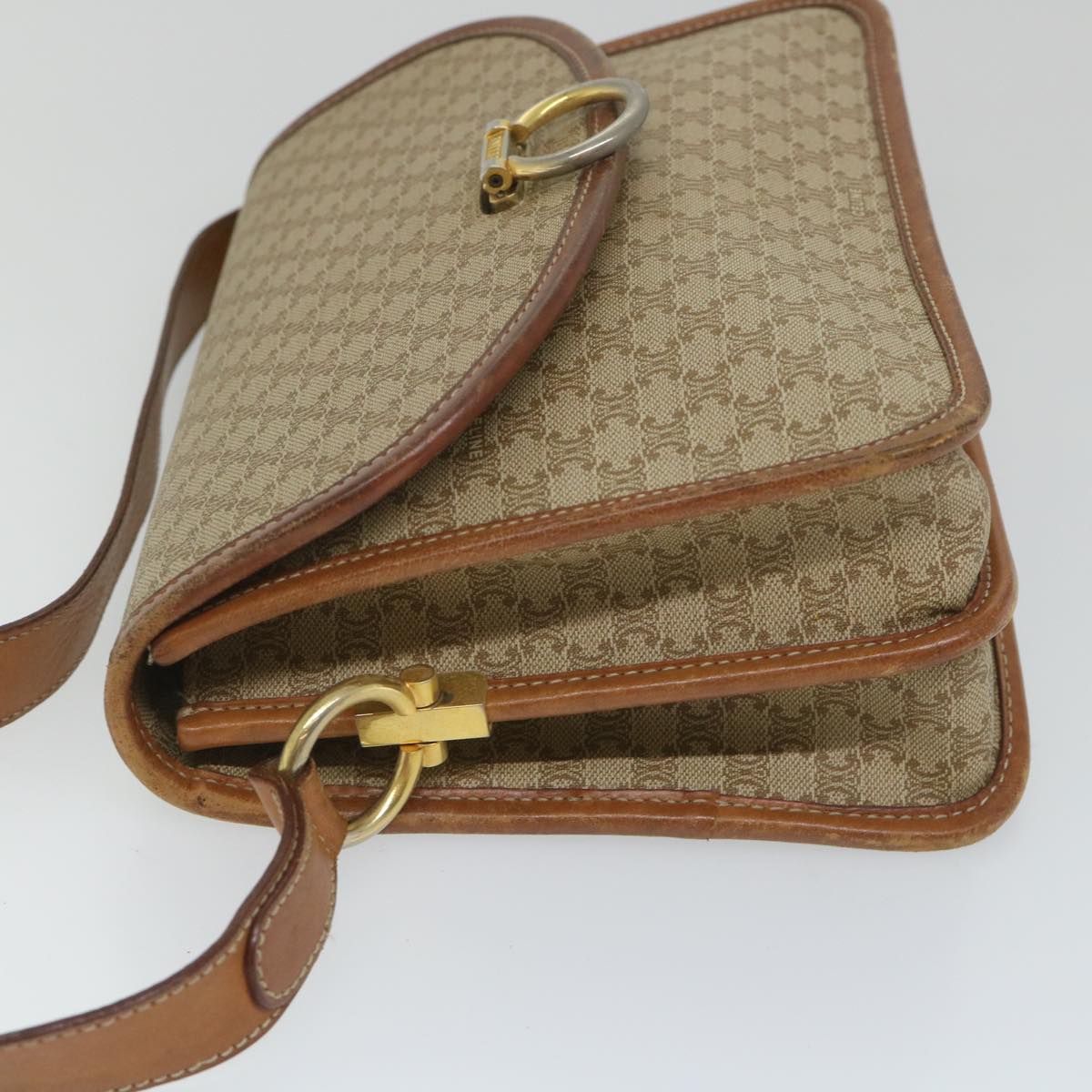 Luxury CELINE Macadam Canvas Shoulder Bag PVC Leather Beige Brown  58083