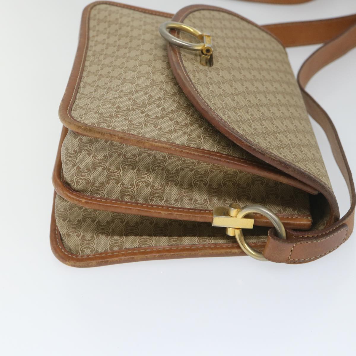 Luxury CELINE Macadam Canvas Shoulder Bag PVC Leather Beige Brown  58083