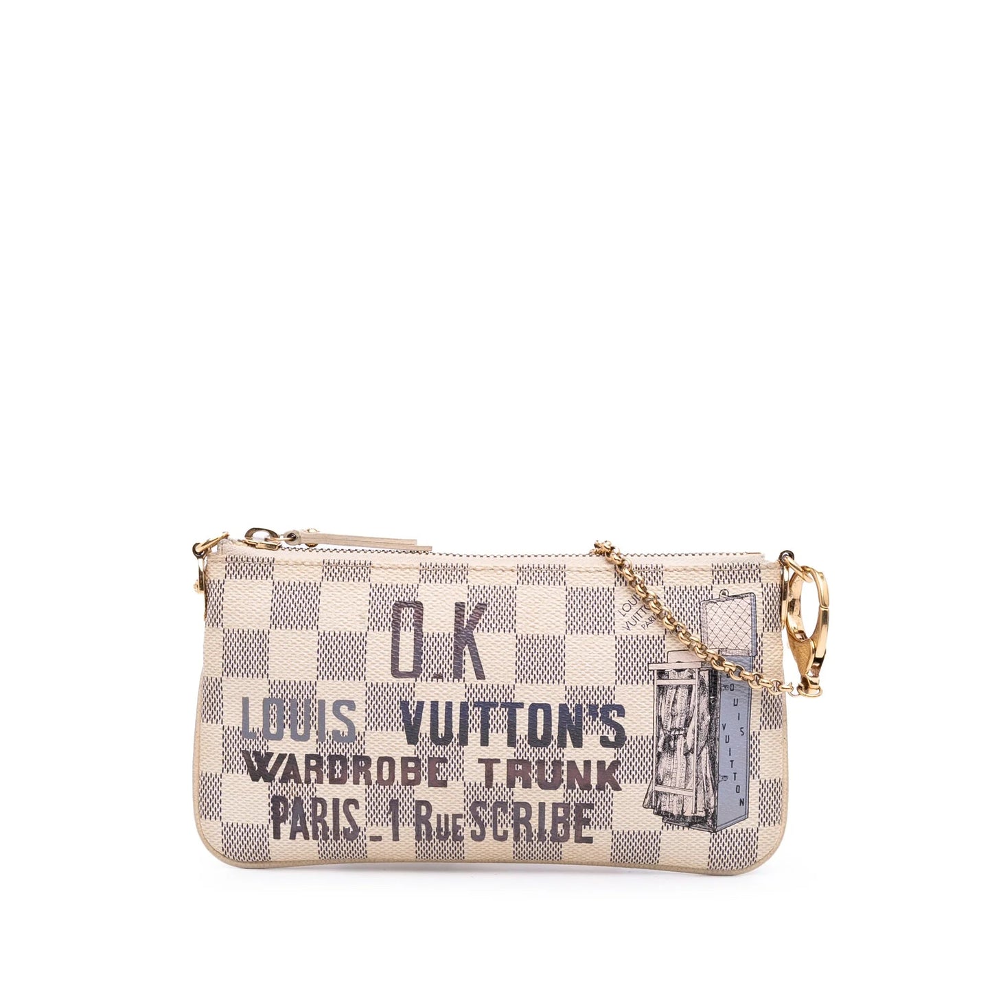 White Louis Vuitton Damier Azur Trunks Labels Pochette Milla MM Handbag