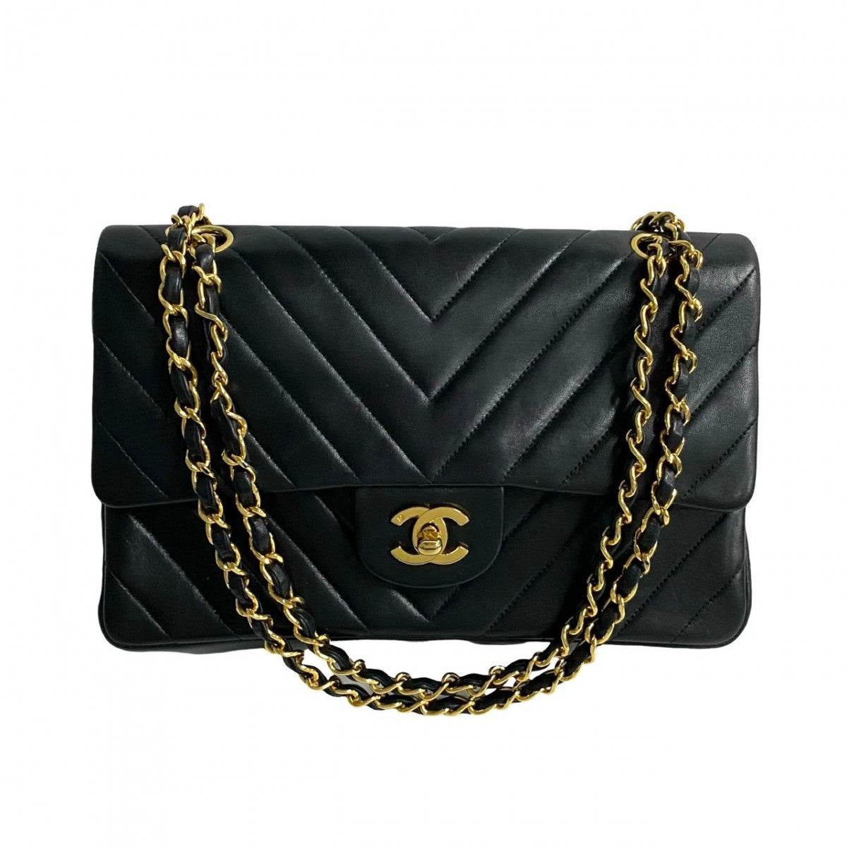 CHANEL Shoulder Bag lambskin black COCO Mark Vstitch W flap Women