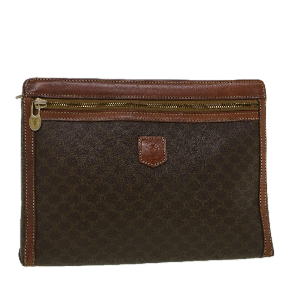 Luxury CELINE Macadam Canvas Clutch Bag PVC Leather Brown  58407