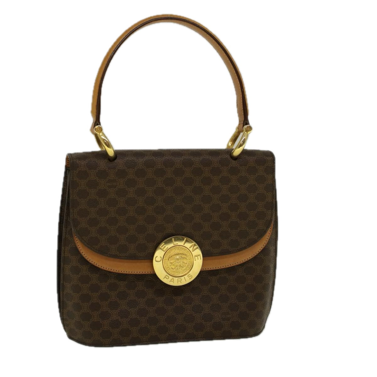 Luxury CELINE Macadam Canvas Hand Bag PVC Leather Brown  58408