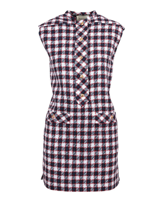 Gucci Womens Check Tweed Tunic Dress