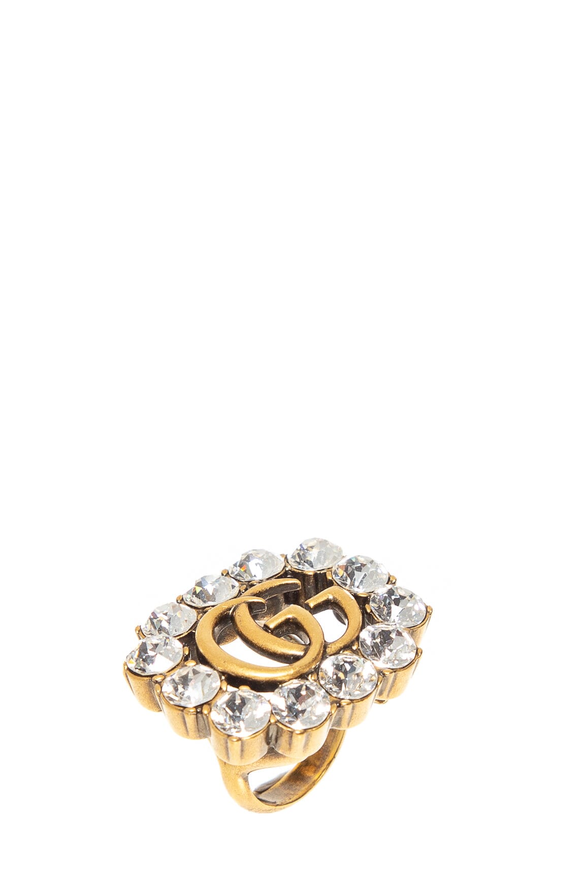 Gucci Gold and Silver GG Marmont Crystal Ring SZ 5