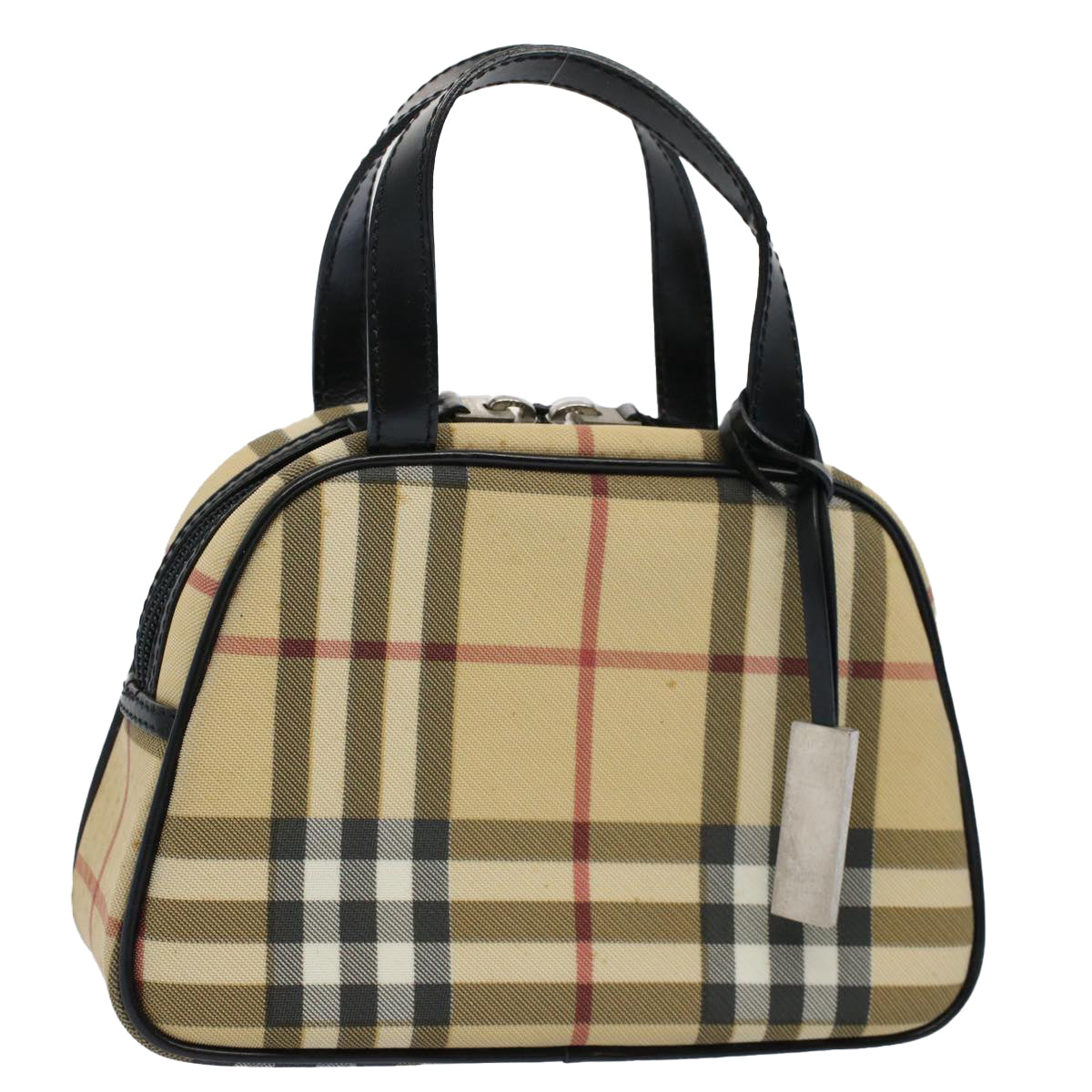 Luxury Burberry Nova Check Hand Bag PVC Leather Beige Auth 58512