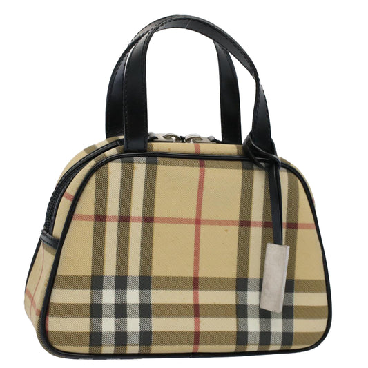 Luxury Burberry Nova Check Hand Bag PVC Leather Beige Auth 58512