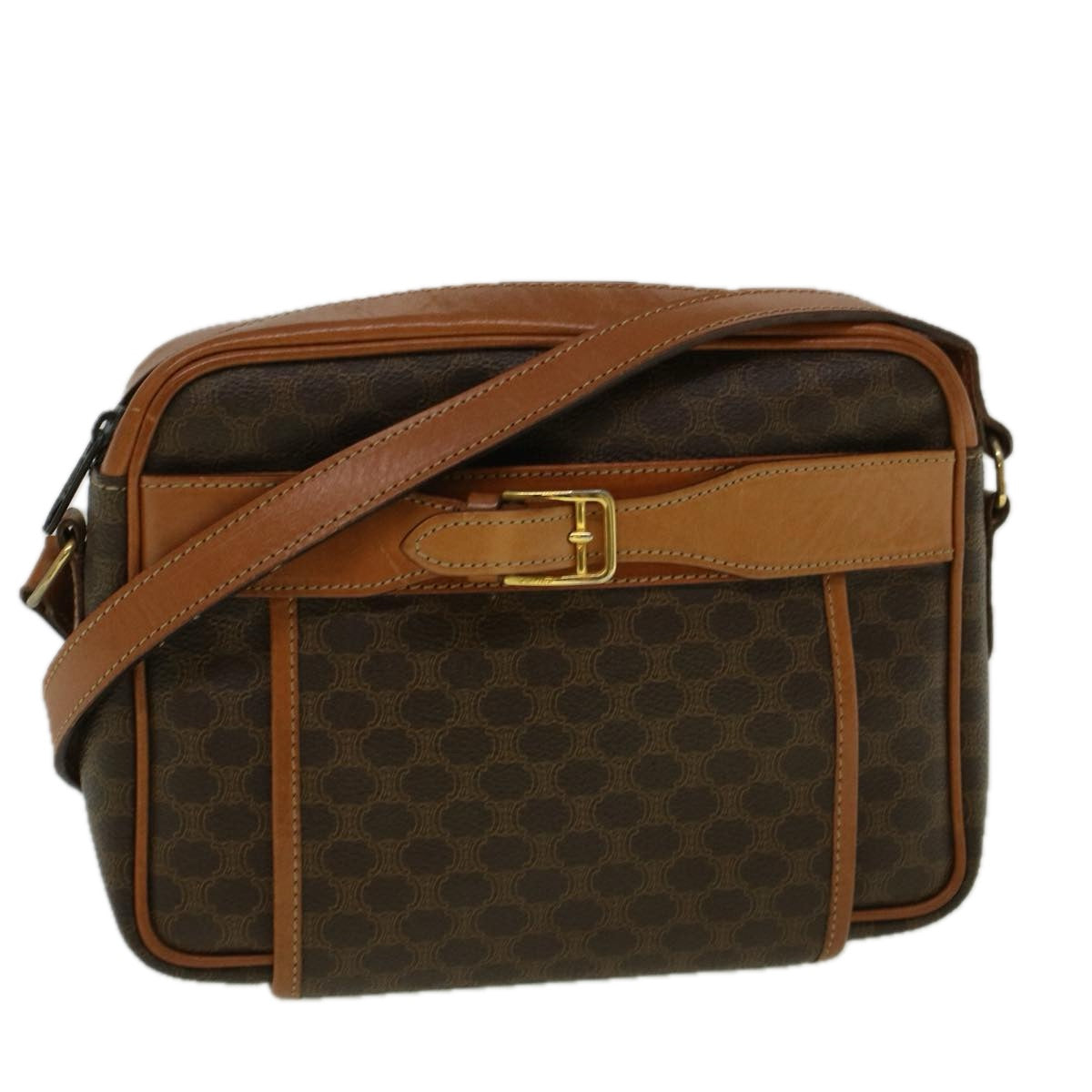 Luxury CELINE Macadam Canvas Shoulder Bag PVC Leather Brown  58514