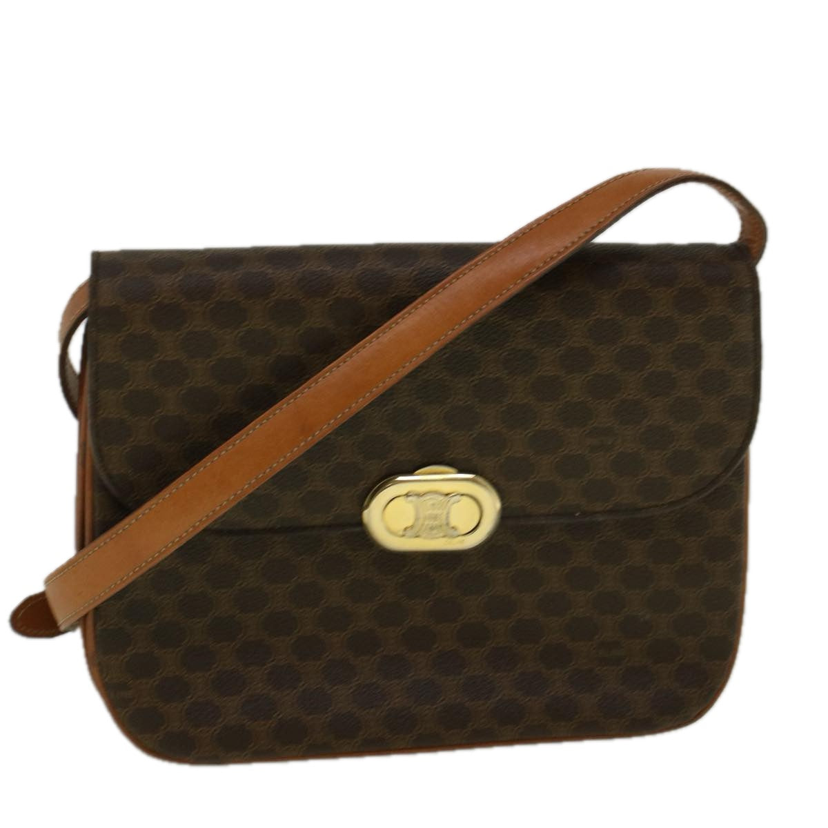 Luxury CELINE Macadam Canvas Shoulder Bag PVC Leather Brown  58671