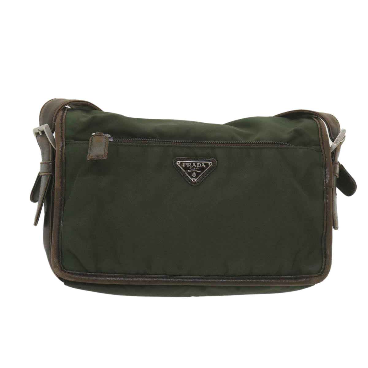 PRADA Shoulder Bag Nylon Leather Khaki Auth 58683