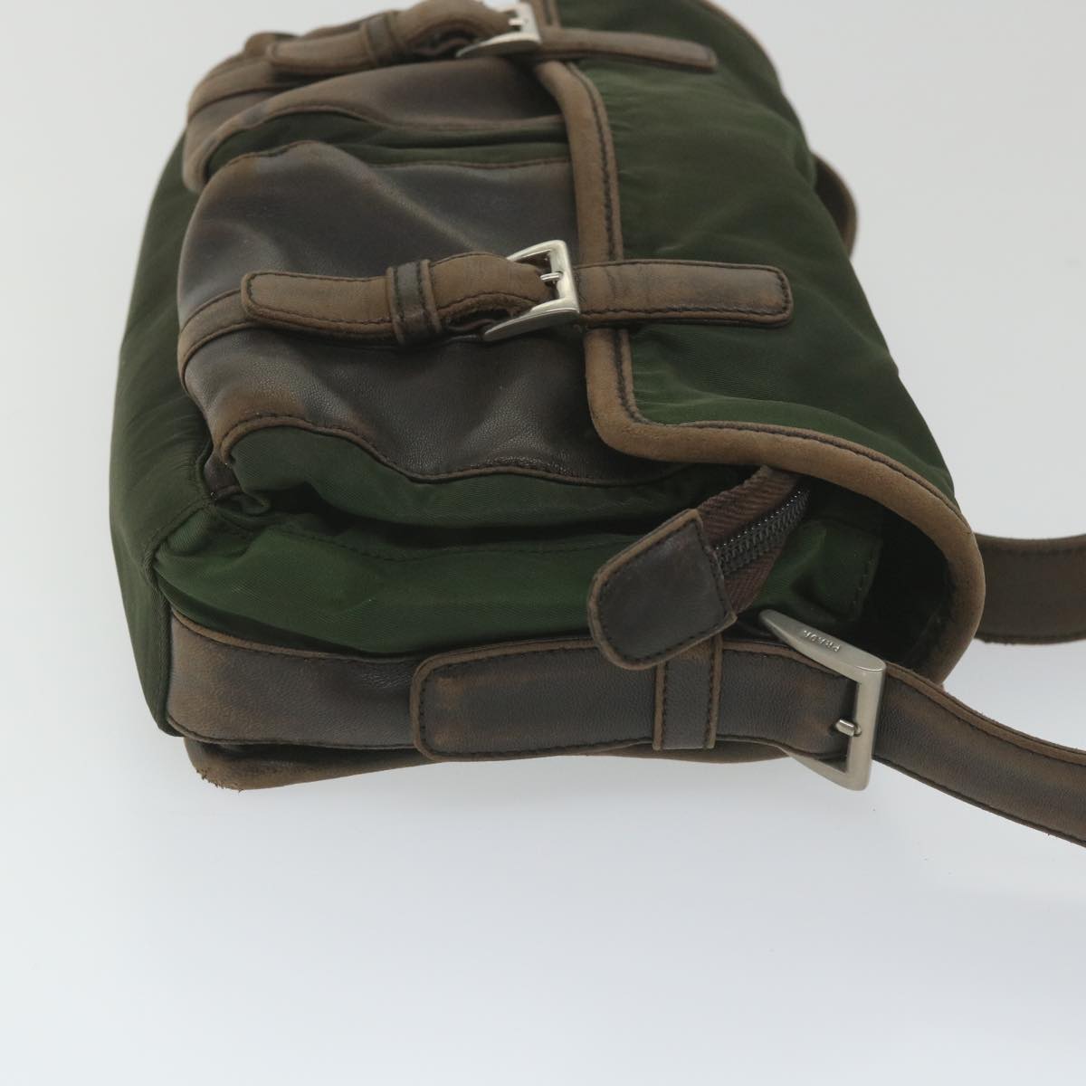 PRADA Shoulder Bag Nylon Leather Khaki Auth 58683