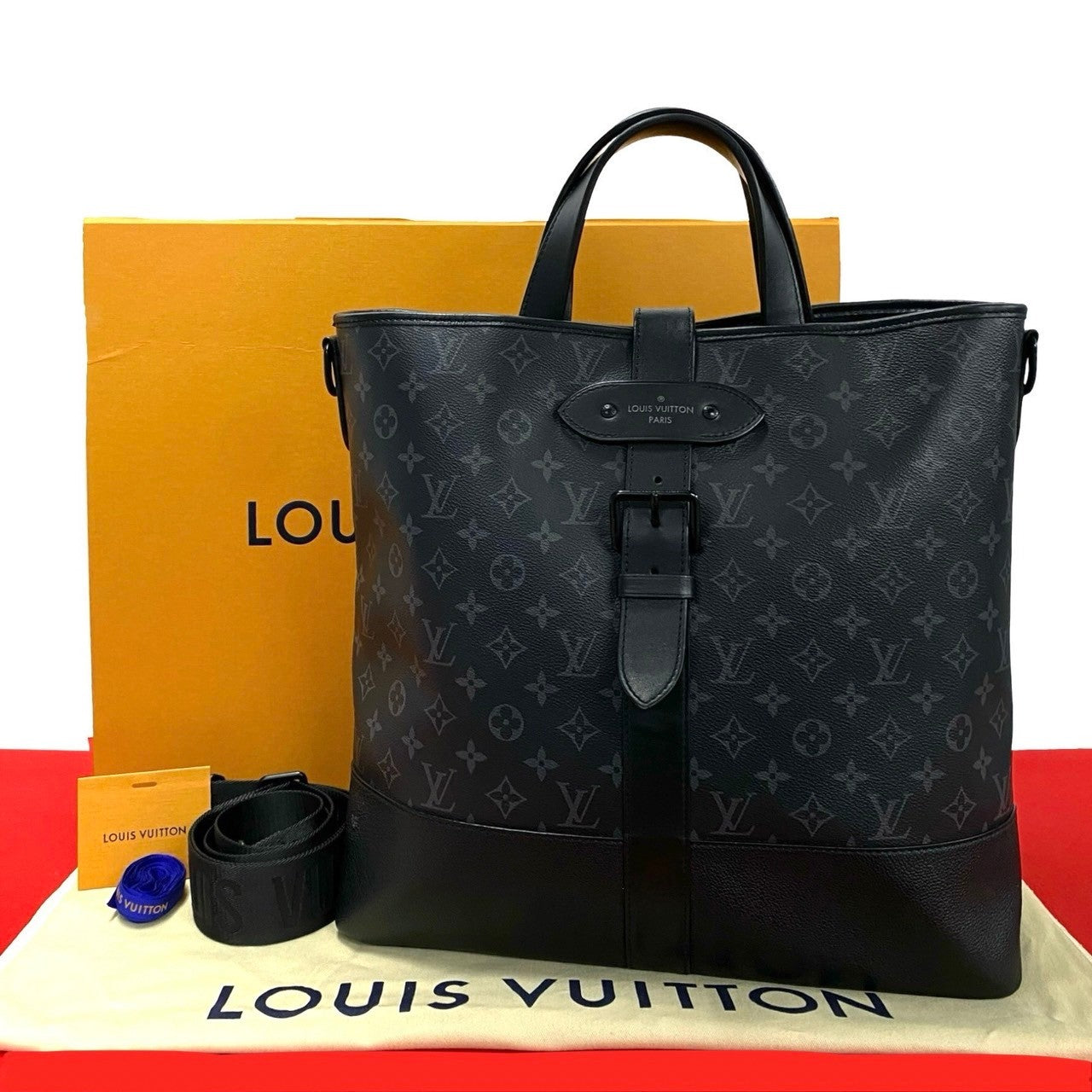 LOUIS VUITTON Shoulder Bag M45914 leather black Monogram Eclipse Saumur