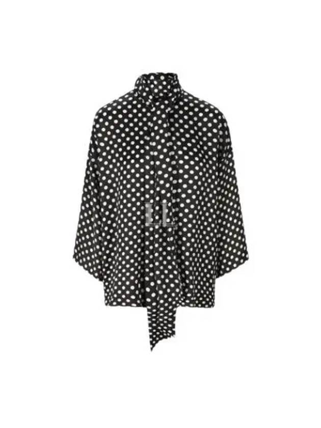 Luxury Saint Laurent Trending 2025 Polka Dot Bow Satin Blouse Black