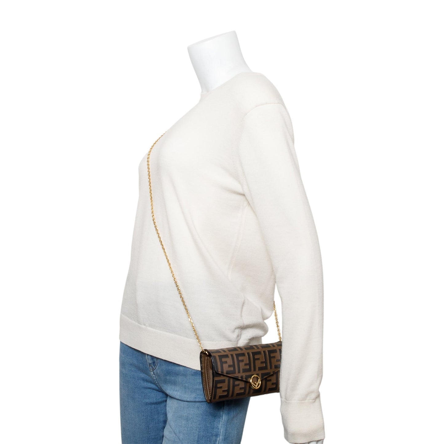 Fendi Brown FF Zucca Embossed Leather Continental Wallet on Chain