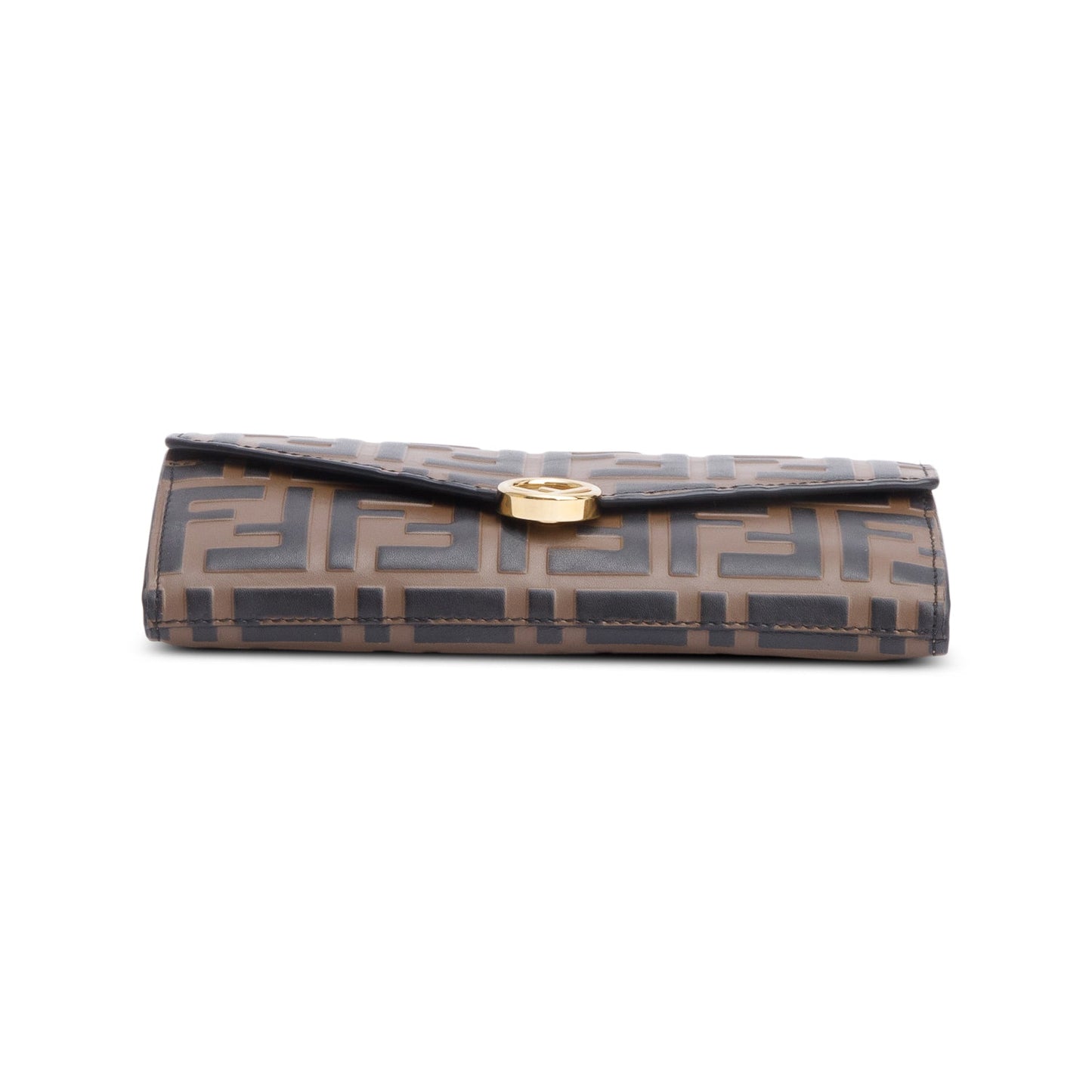 Fendi Brown FF Zucca Embossed Leather Continental Wallet on Chain