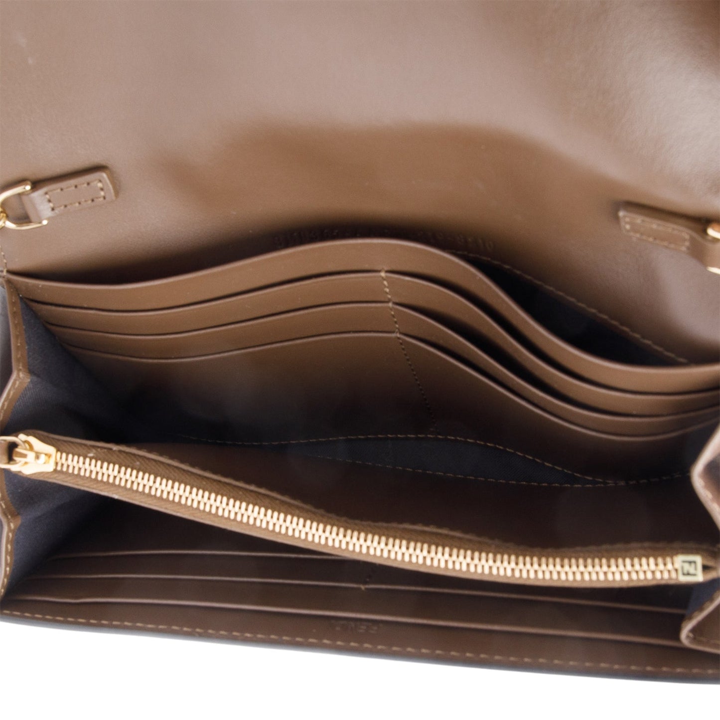 Fendi Brown FF Zucca Embossed Leather Continental Wallet on Chain