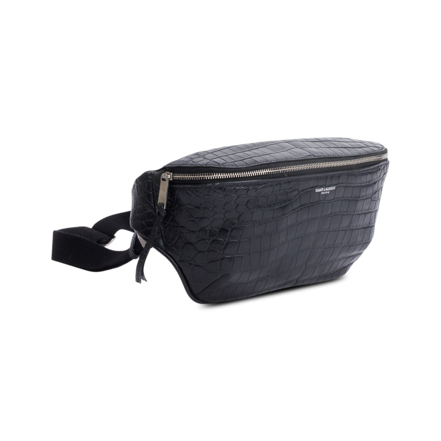 Saint Laurent Black Croc-Embossed Leather Marsupio Belt Bag