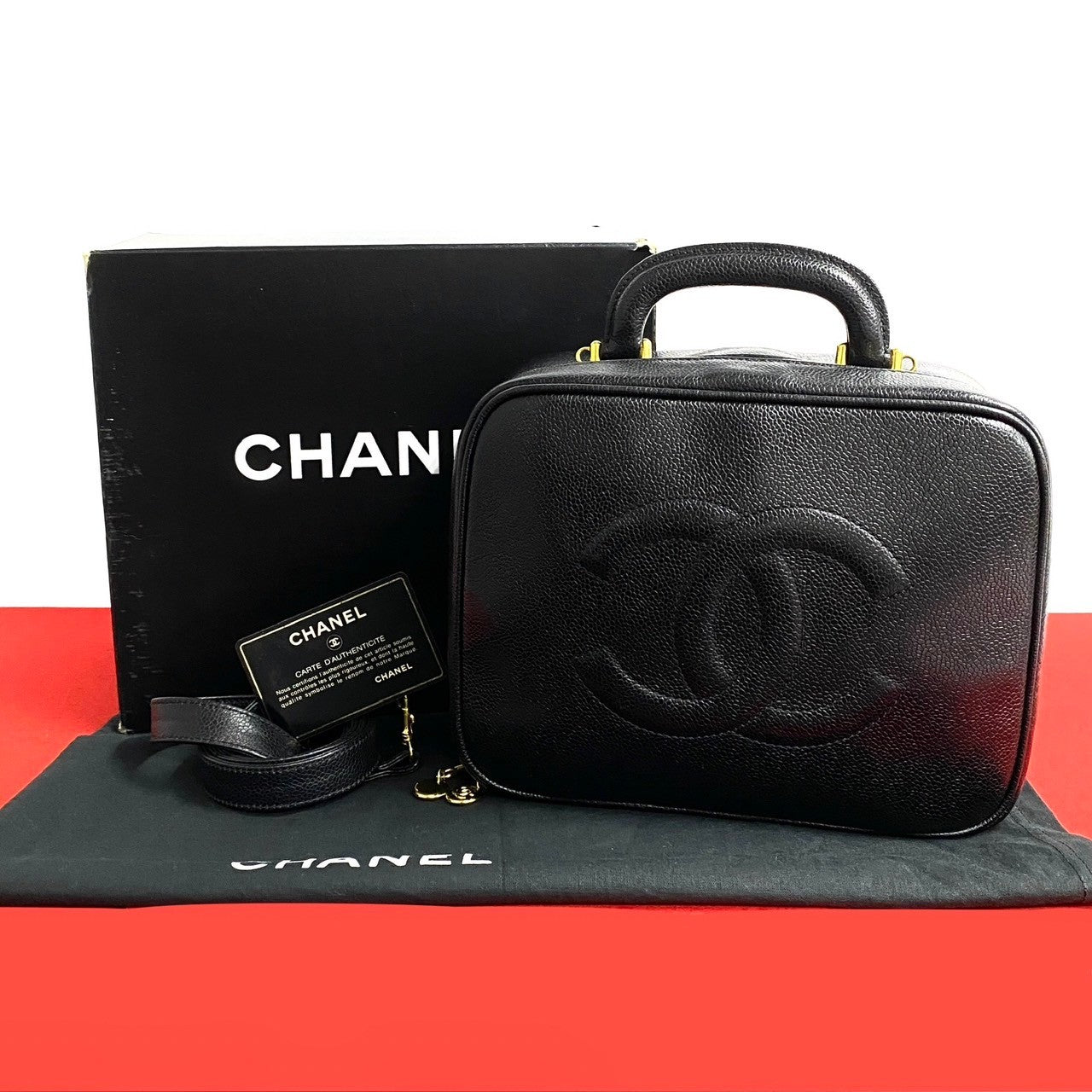 CHANEL Shoulder Bag Matt caviar skin black