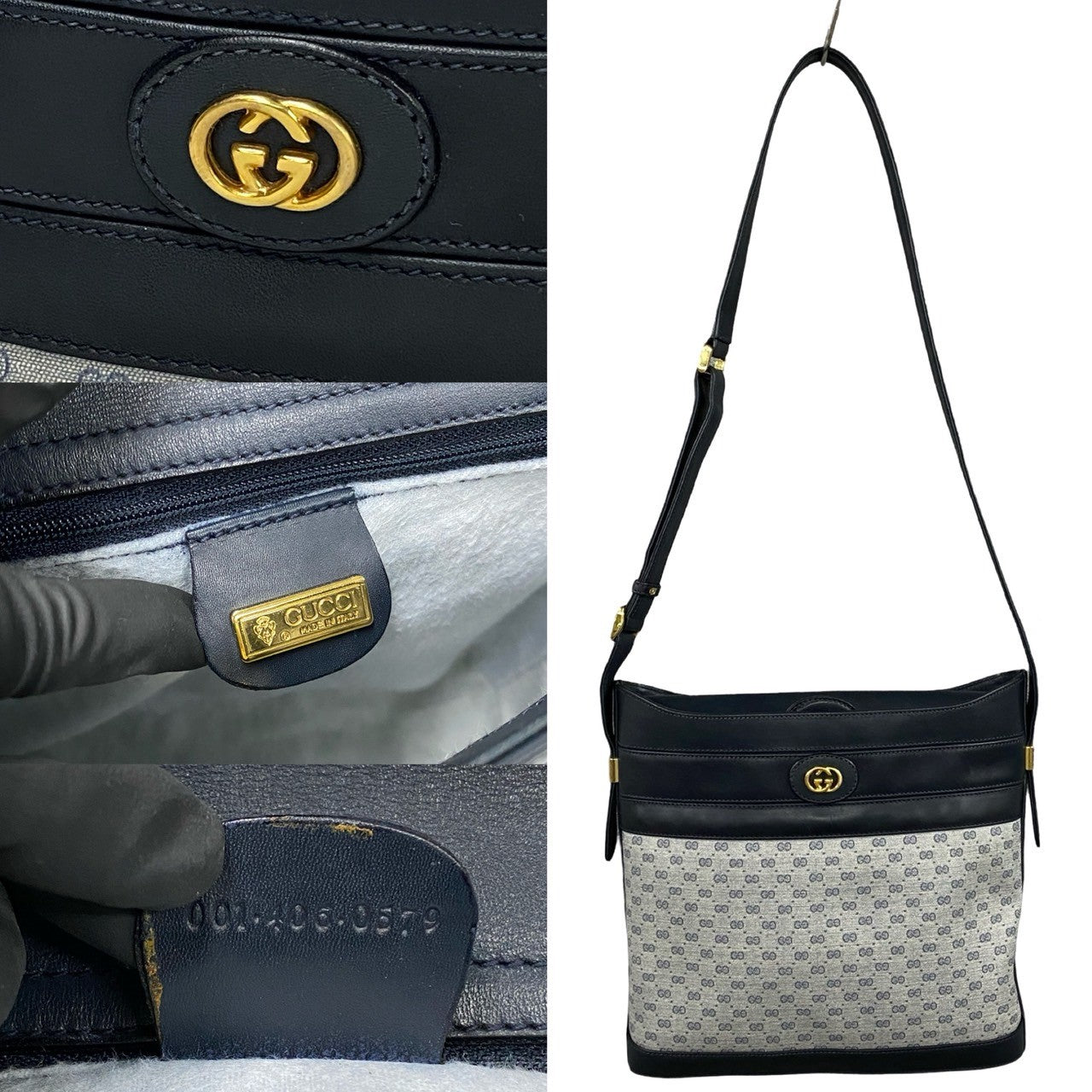GUCCI Shoulder Bag leather Navy