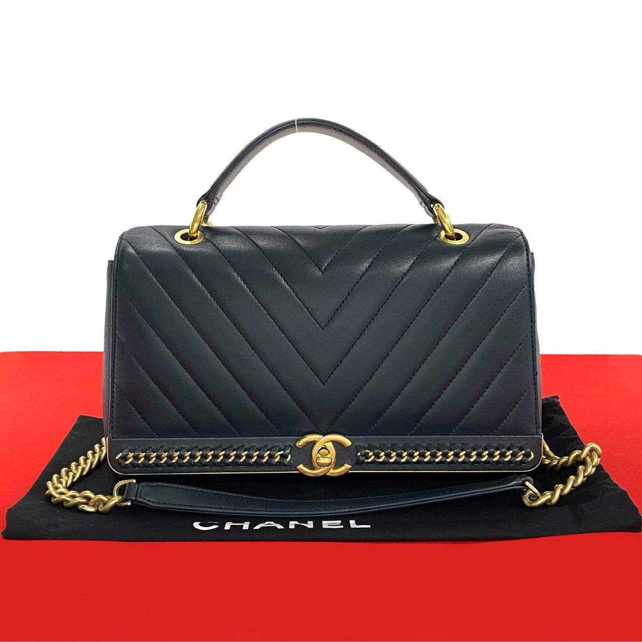 CHANEL Shoulder Bag lambskin Navy
