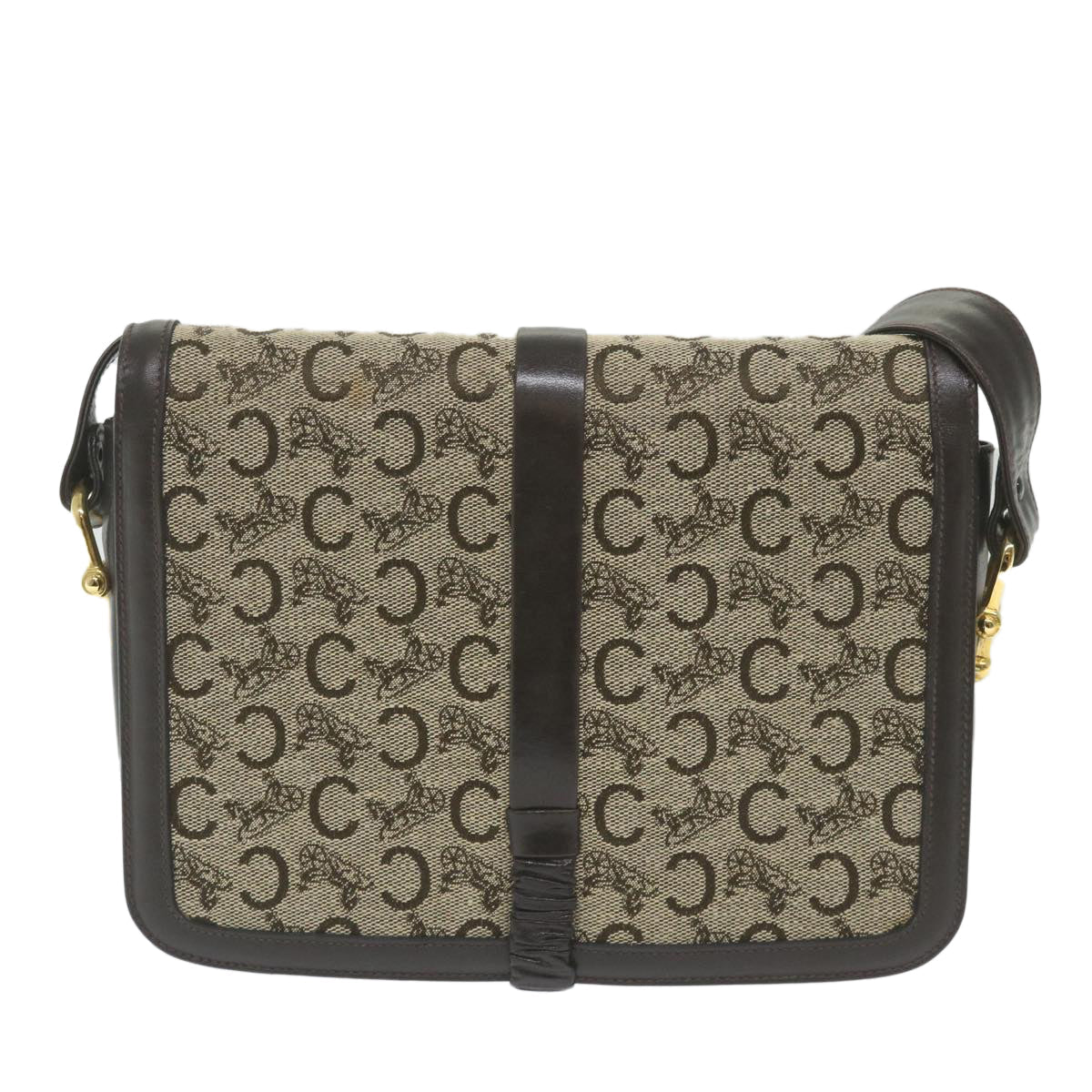Luxury CELINE C Macadam Canvas Shoulder Bag Beige  58911