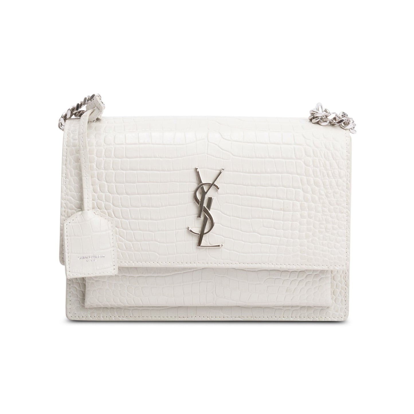 Saint Laurent Ivory Medium Crocodile Embossed Sunset Bag