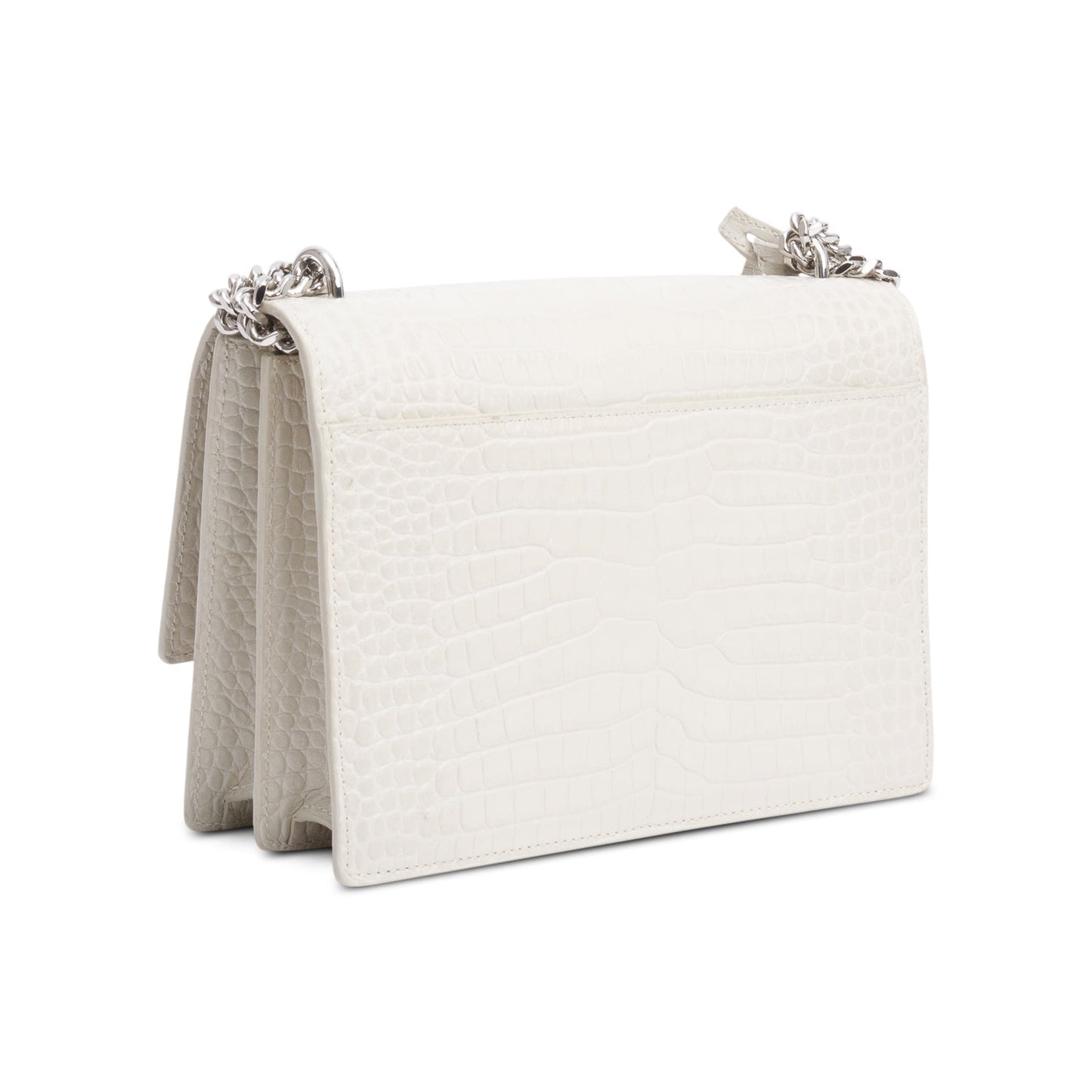 Saint Laurent Ivory Medium Crocodile Embossed Sunset Bag