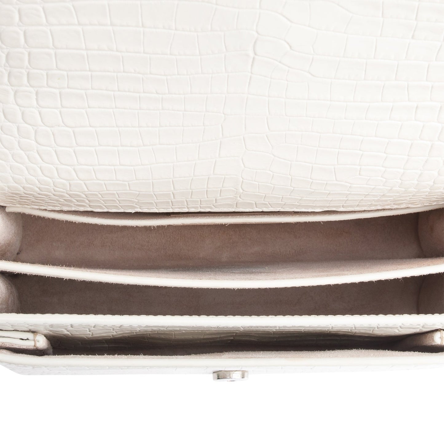 Saint Laurent Ivory Medium Crocodile Embossed Sunset Bag