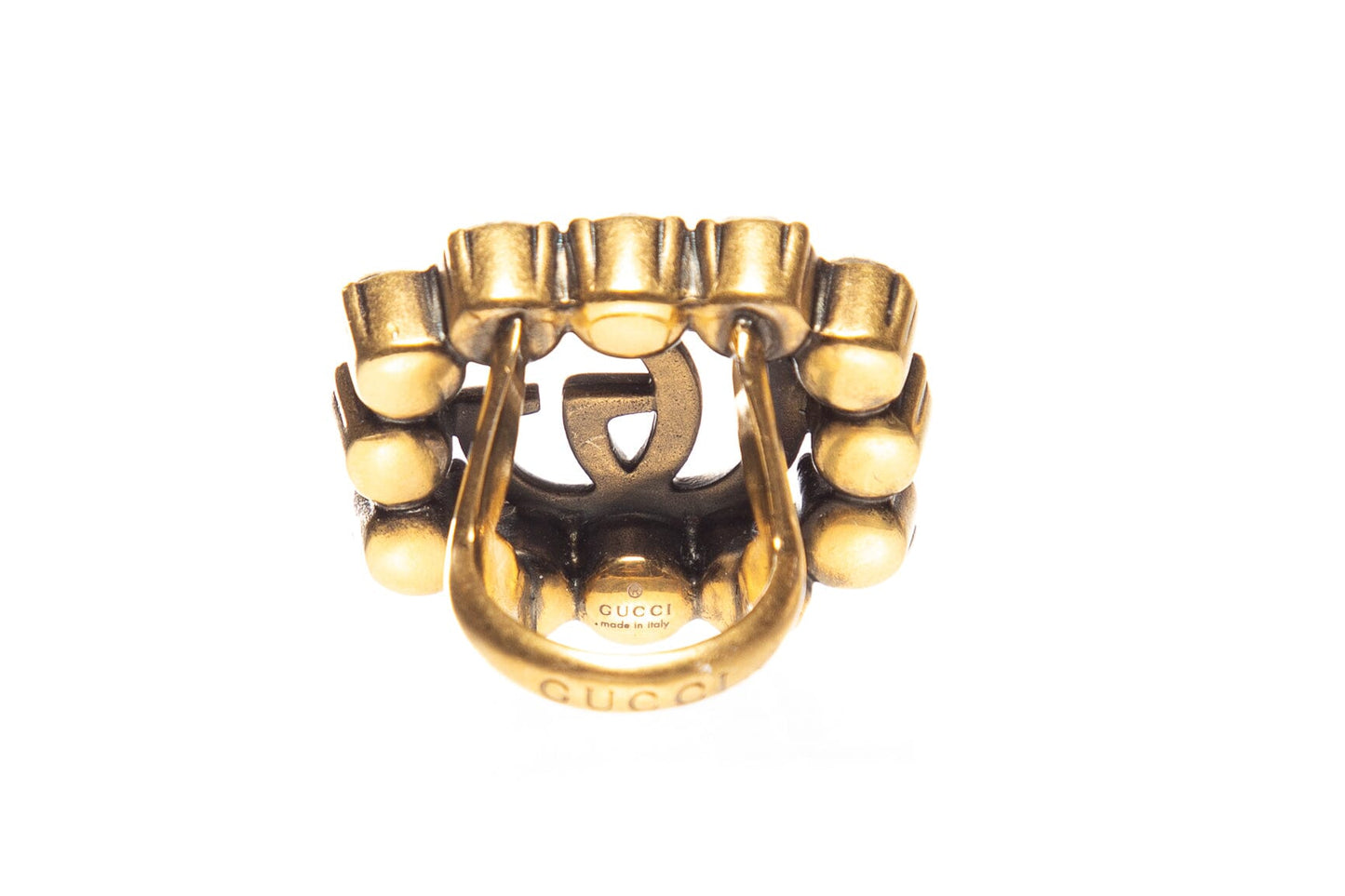 Gucci Gold and Silver GG Marmont Crystal Ring SZ 5