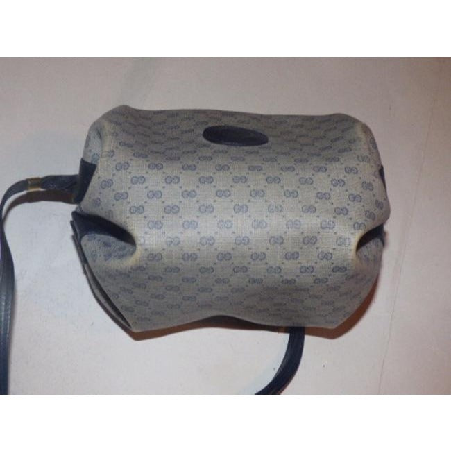 Gucci Vintage Blue Leather And Gg Leather Cross Body Barrel Bag