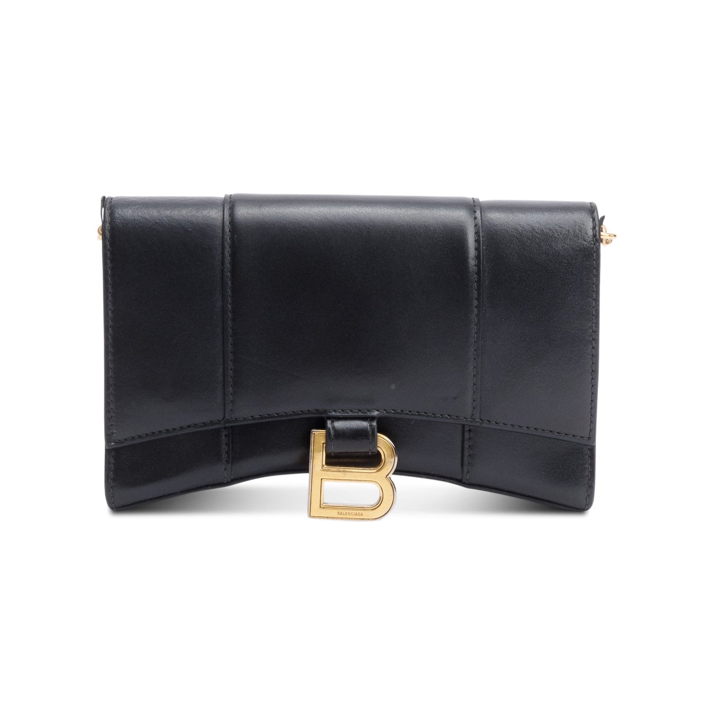 Balenciaga Black Smooth Leather Hourglass Wallet on Chain