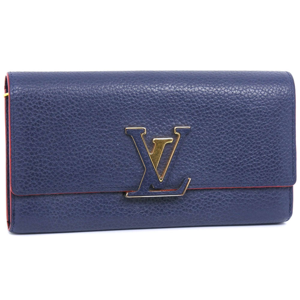 LOUIS VUITTON Long Wallet Purse M63739 leather Navy Taurillon Clemence Portefeuille Capsine unisex(Unisex)