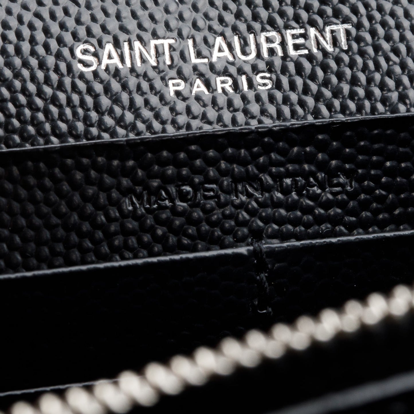 Saint Laurent 2022 Black Grain De Poudre Leather Cassandre Envelope Chain Wallet