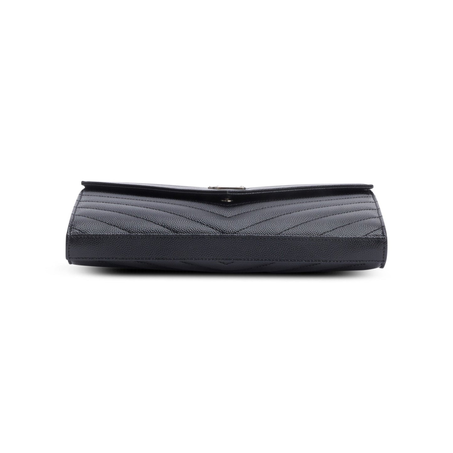 Saint Laurent 2022 Black Grain De Poudre Leather Cassandre Envelope Chain Wallet
